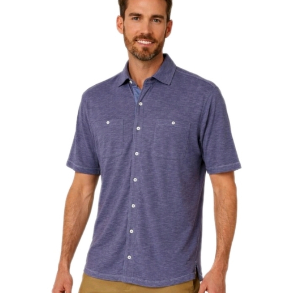 Johnnie-O Medium Blue Hally Hangin Out Polo Button Up Short Sleeve Sz XXL